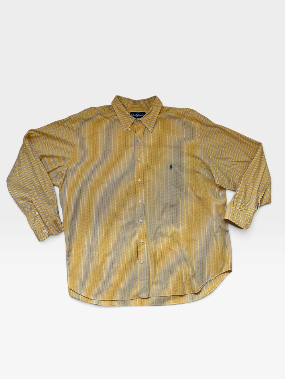 Ralph Lauren Men's Yellow and Blue Stripe Button-Down Shirt